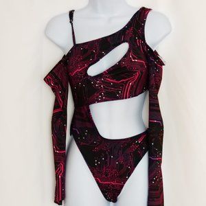 iHeartRaves " Circuit Board " Long-Sleeve Cutout Bodysuit SIZE SMALL